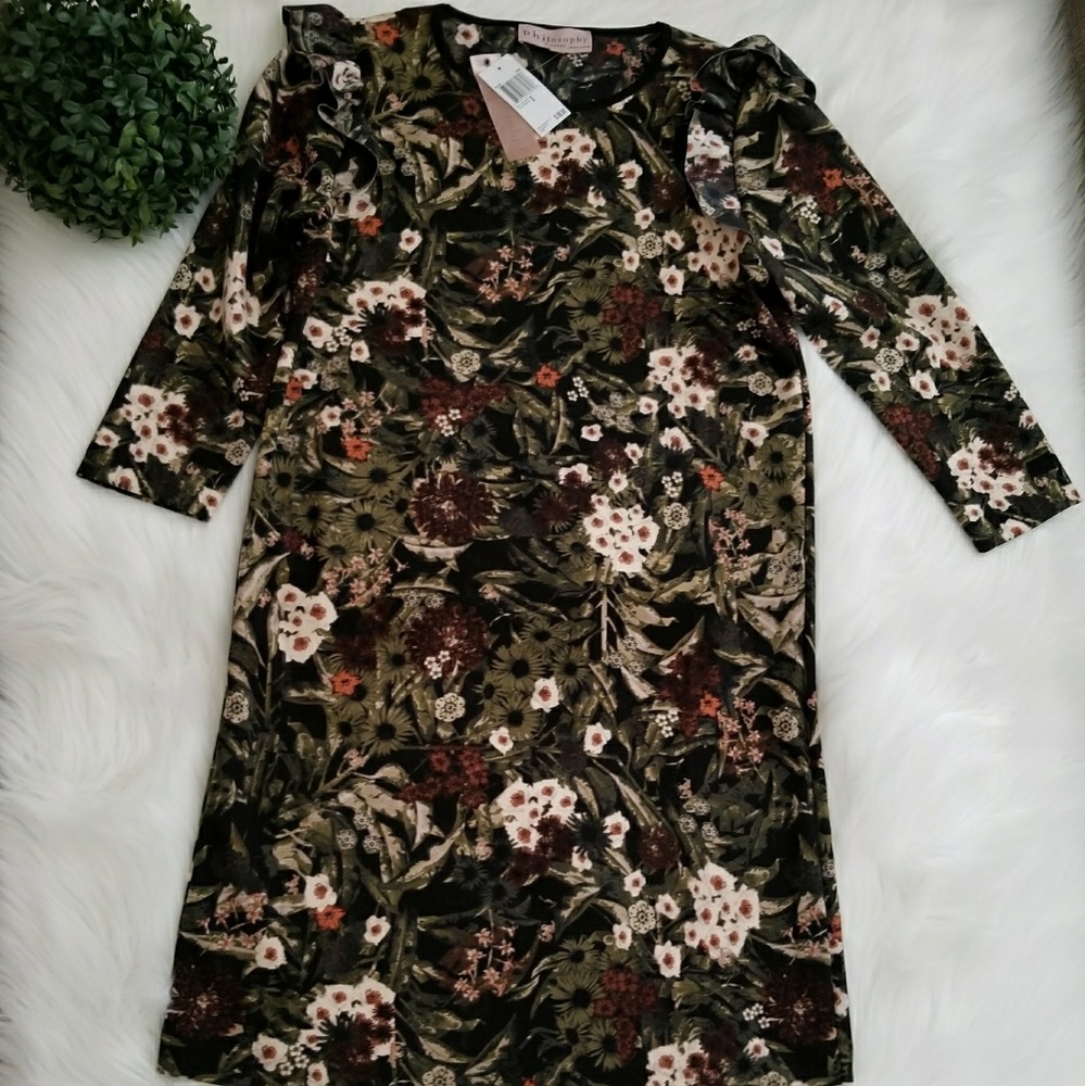 Philosophy Apparel Dress Floral Ruffle Shoulder